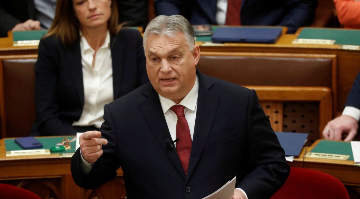 Primeiro-ministro da Hungria, Viktor Orbán, discursa no Parlamento húngaro, em Budapeste