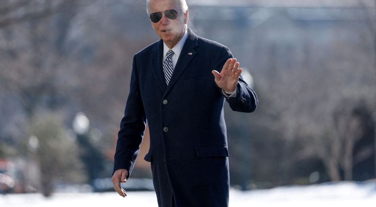 Presidente dos EUA, Joe Biden, após pousar de helicóptero na Casa Branca, em Washington