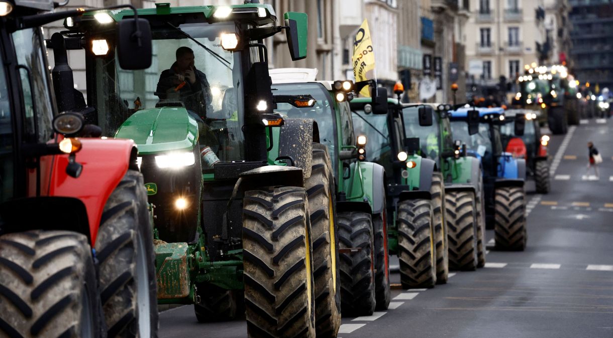 Protesto de agricultores em Rennes, na França