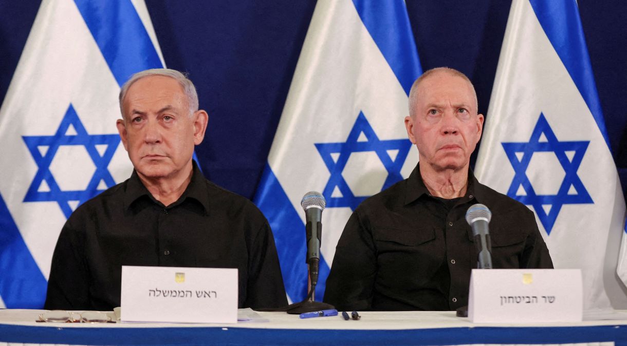 Benjamin Netanyahu e Yoav Gallant em Tel Aviv