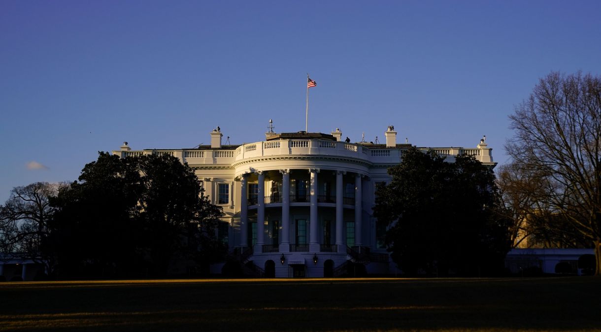 Casa Branca no pôr do sol, em Washington, EUA