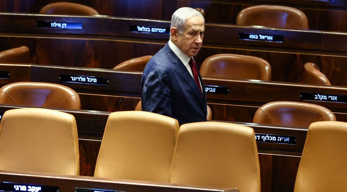 Primeiro-ministro de Israel, Benjamin Netanyahu, no Parlamento israelense em Jerusalém